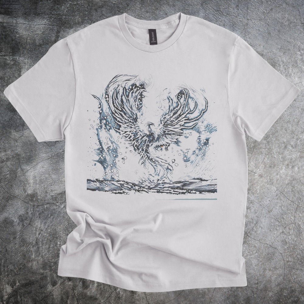Majestic Phoenix Graphic Tee in Ice Gray Artistic Flight Design